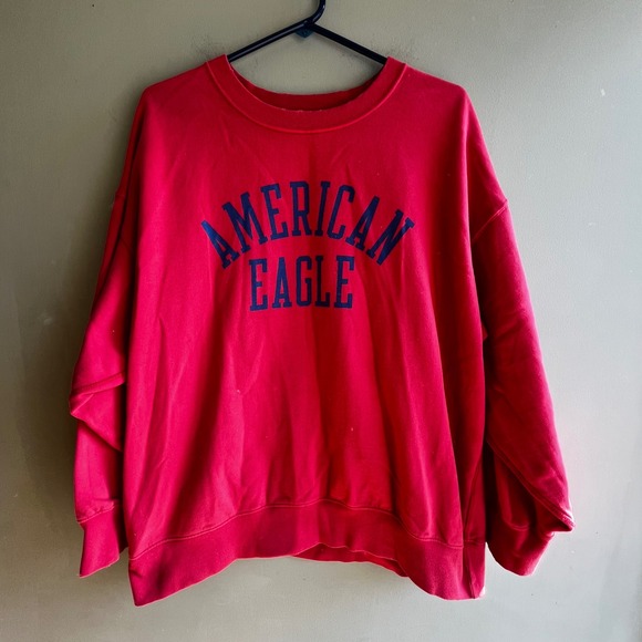 American Eagle Red Oversized Graphic Sweatshirt Pullover Comfy Casual Y2K Preppy - Picture 1 of 9